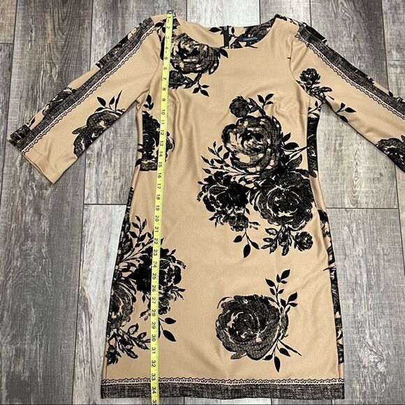 Chadwick’s 3/4 Sleeve Tan and Black Floral Dress With Raised Floral Print Size 4 - Picture 14 of 14